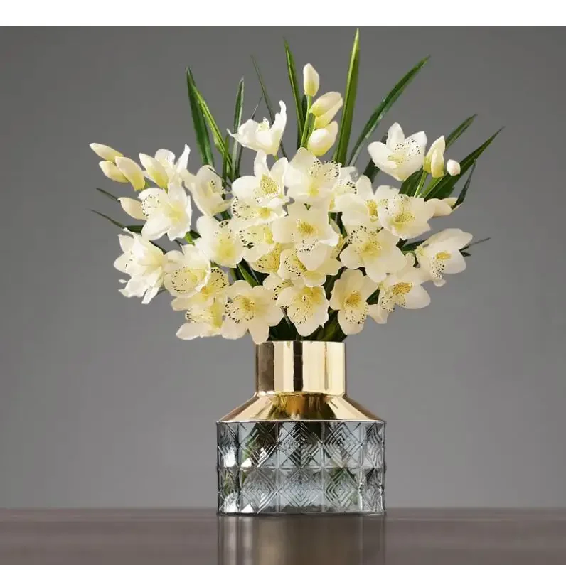 

-Nordic Gold Glass Vase Transparent Printing Hydroponics Flower Arrangement Home Decorations Expensive Vases