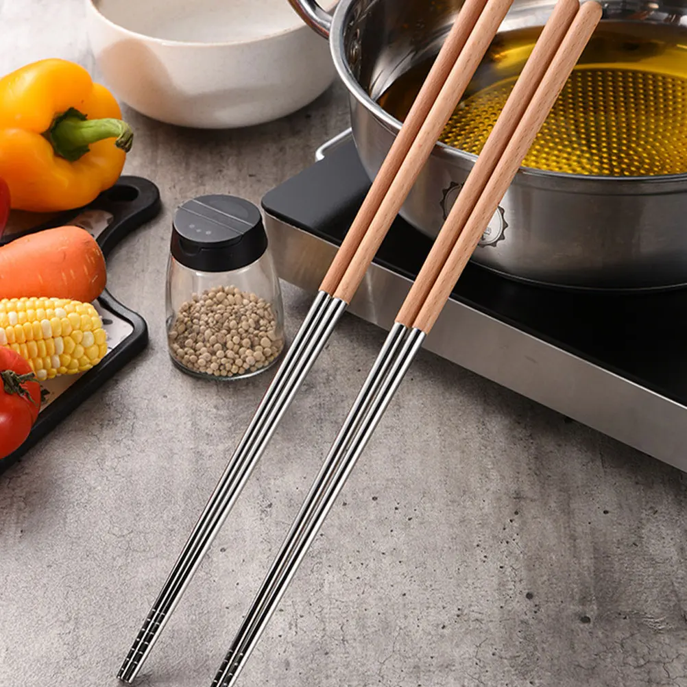 

2 Pairs 40cm Stainless Steel Frying Chopsticks Long Handle for Hot Pot Noodles BBQ Camp Kitchen Storage Tools