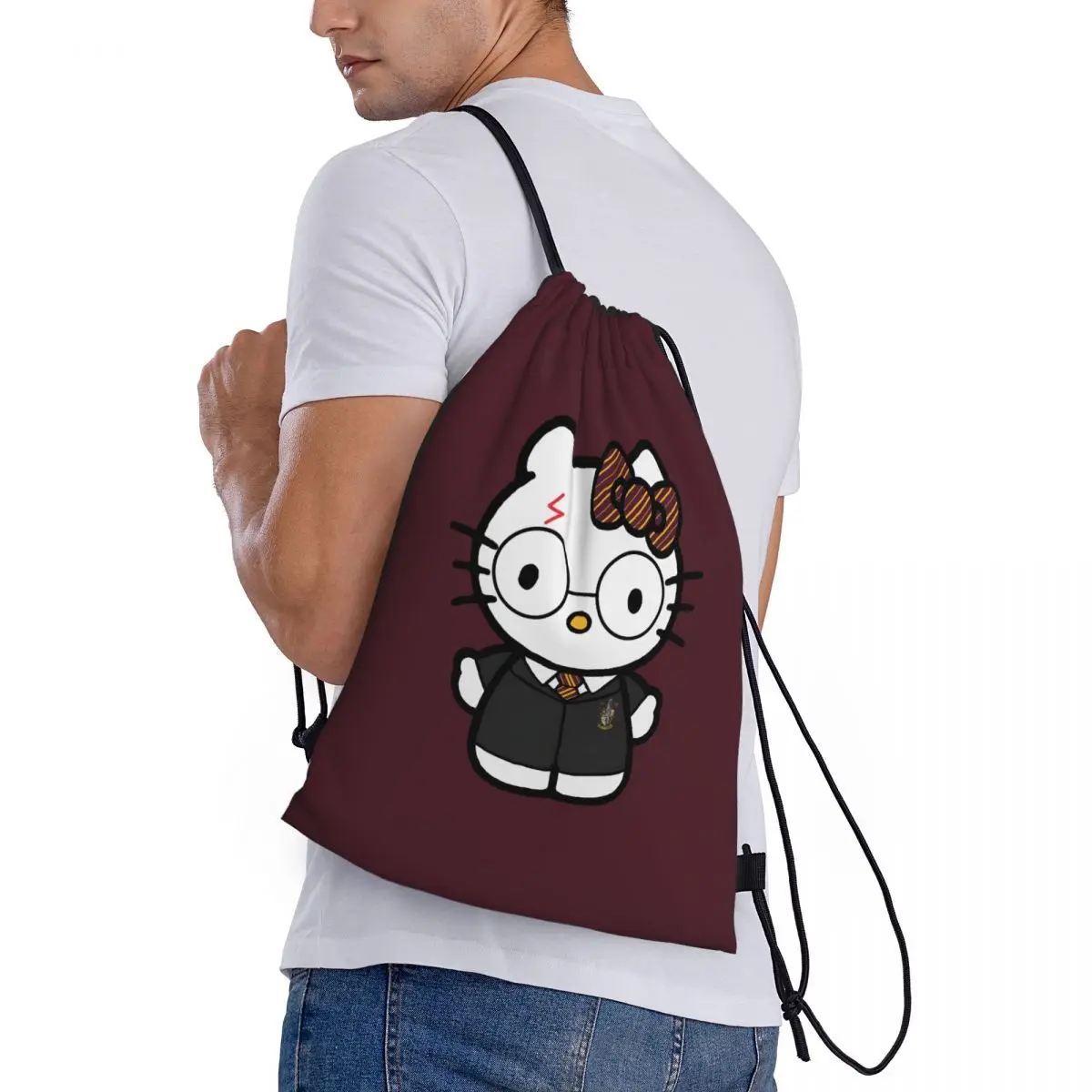 Tas Serut H-arrys Kustom Ransel Penyimpanan Belanja Sekolah Ajaib Tas Karung Olahraga Gym Portabel Pria Wanita