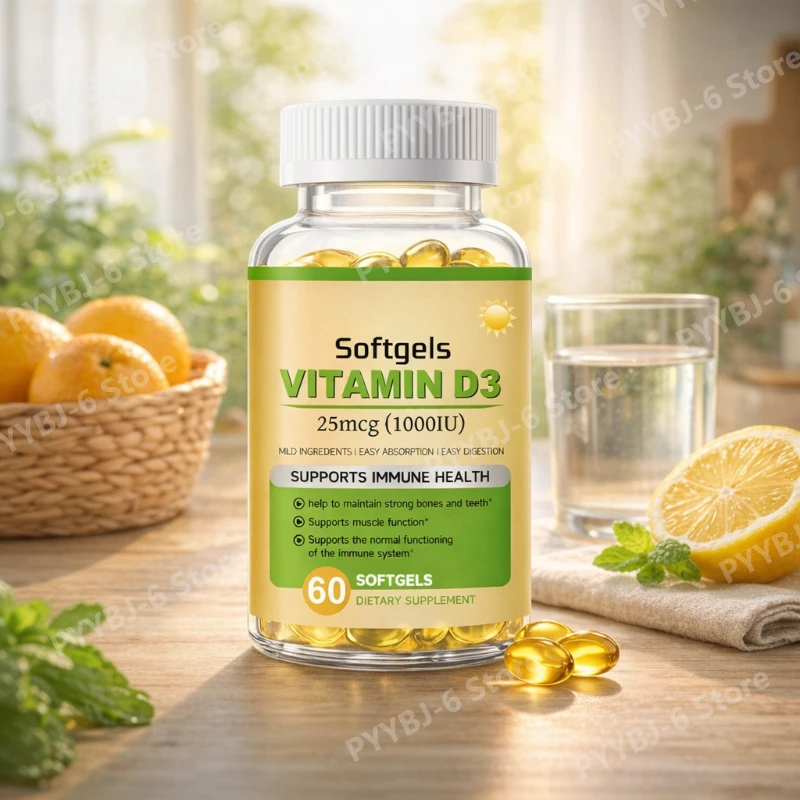 

Витамин D3 25 мкг 1000 МЕ, мягкие капсулы, 60 штук. Пищевая добавка для поддержания здоровья костей и иммунной функции. Ежедневное питание для взрослых.