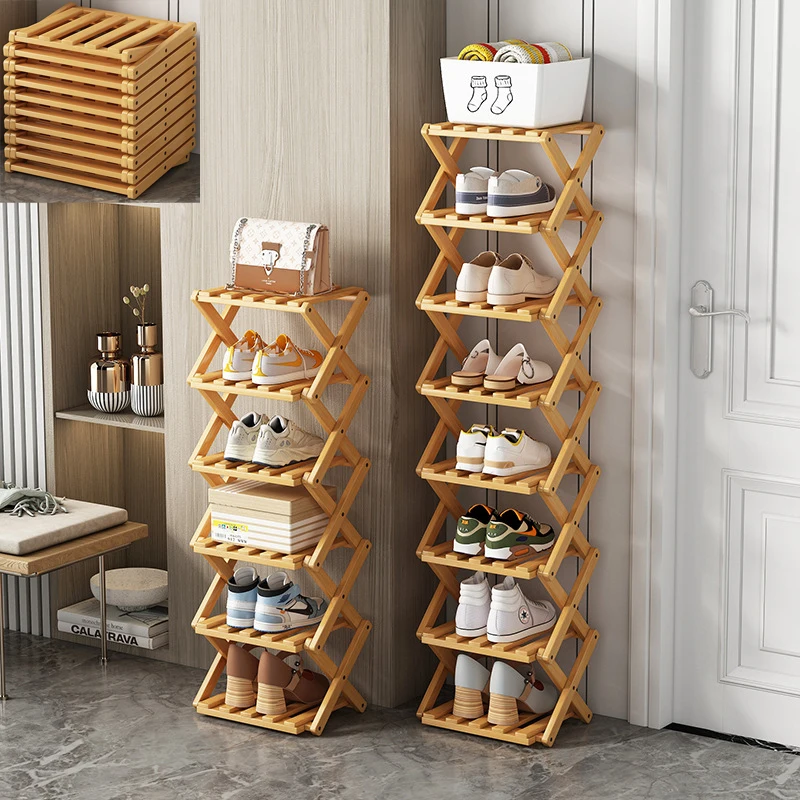 

Bamboo Shoe Rack for Home Use, Multifunctional Foldable Storage Rack, Simple Breathable Shoe Shelf, Installation Free, 2-6 Tier