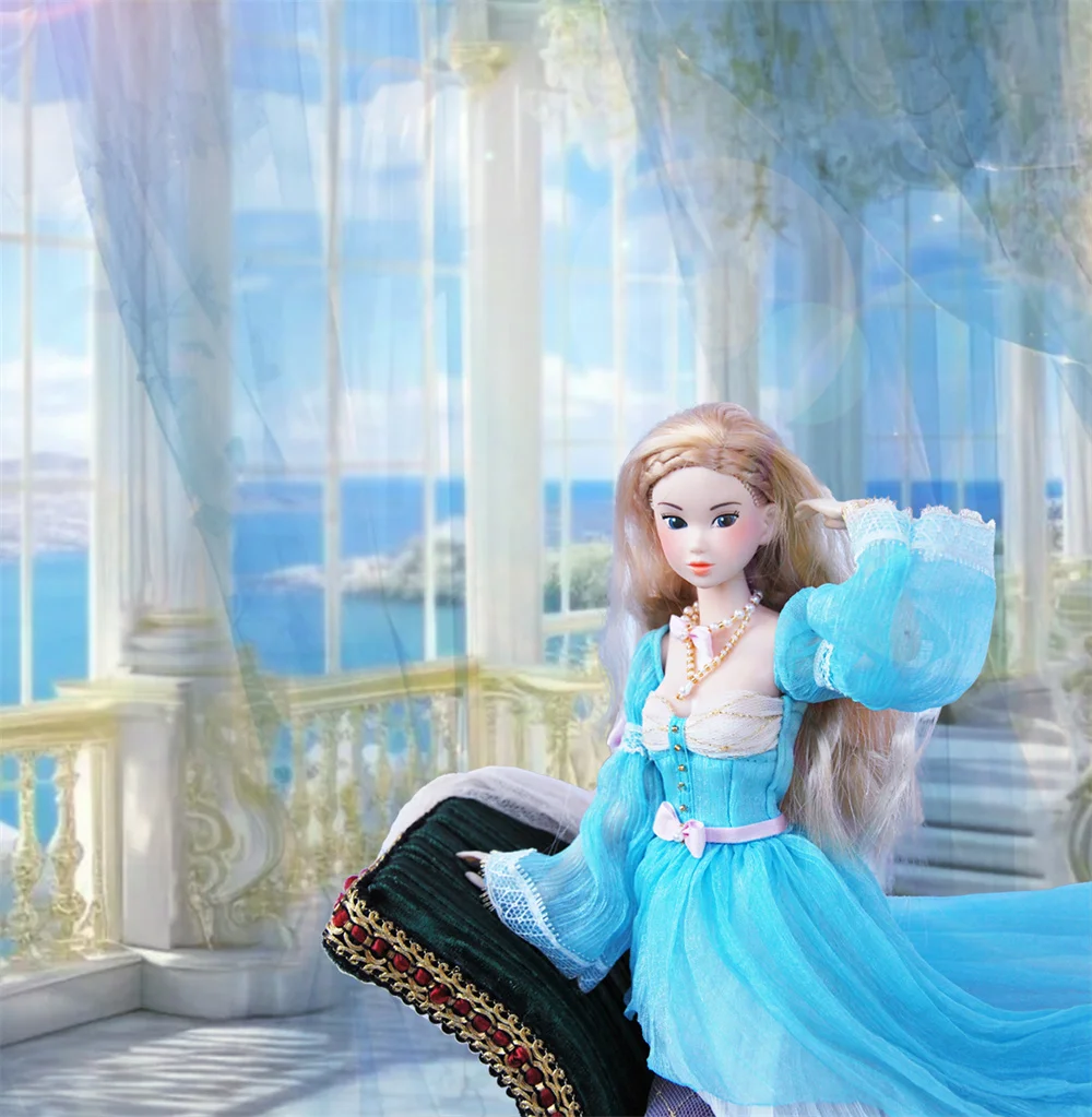 

【2-4 Weeks Made】1/6 Sweet Water Blue Mesh Princess Dress Elegant Evening Gown Fit 30cm momoko OB24 OB27 Bedoll PP ST FR Body