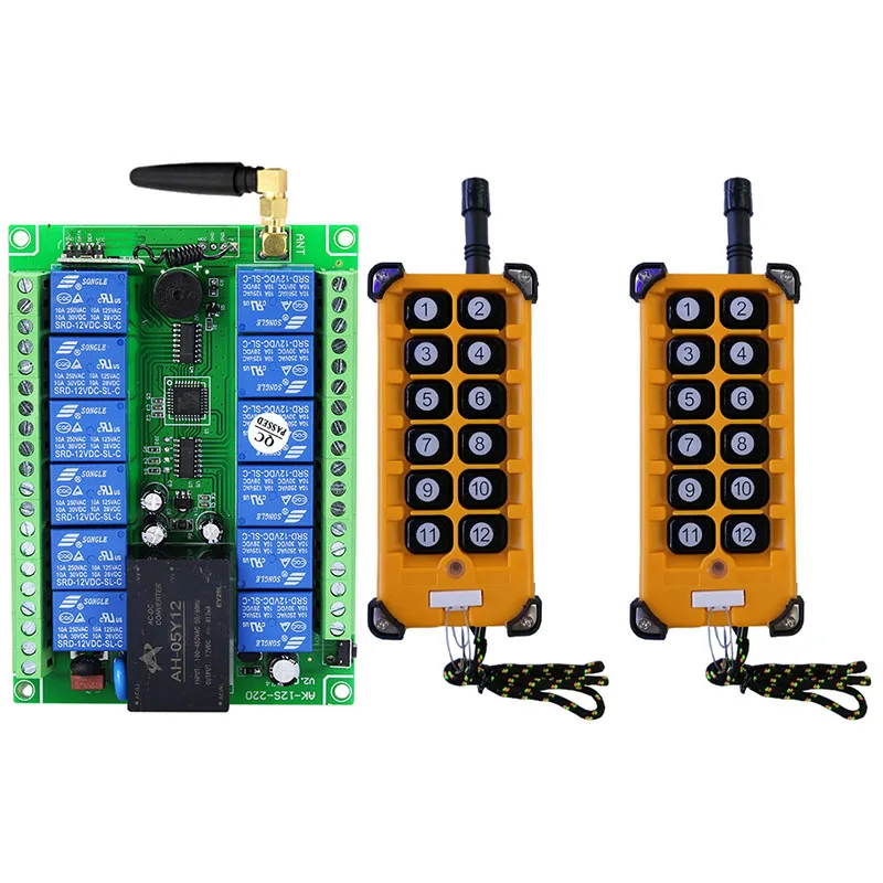 3000M anti-interference Industrial AC 110V 220V 380V 12CH RF Wireless Remote Control OverheadTravelling Crane System Receiver