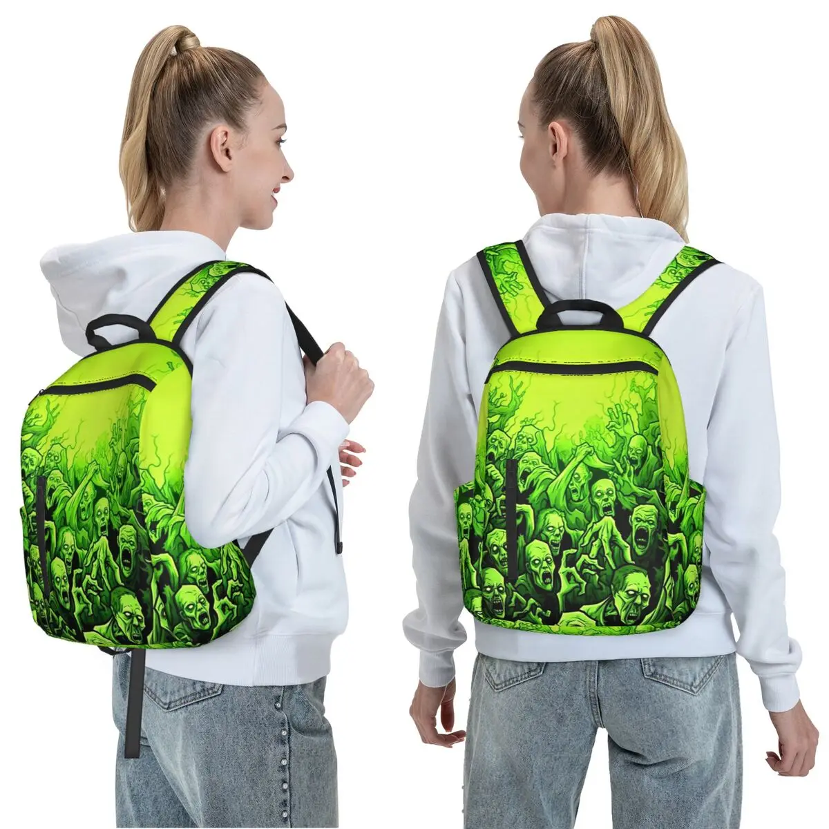 Ghost Skull Print Luminous Horror Night Halloween Backpack Daypack Large Capacity BookBag School Bag Shoulder Bags for Men Women