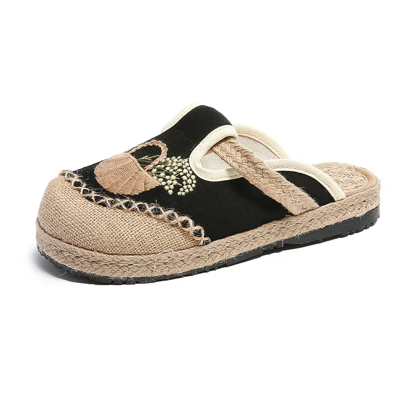 

Women's Embroidered Shoes Flat Slippers Linen Midsole Women's Shoes