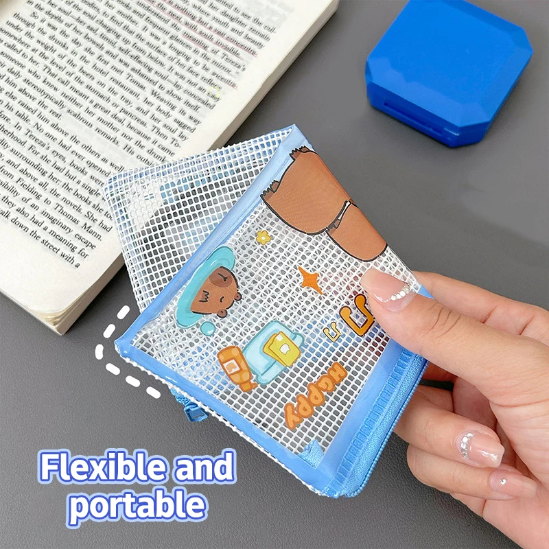 Creative Cute Capibala Grid Pencil Case Kawaii Transparent Capacity Pencil Bag Portable Travel Makeup Bag Stationery Storage