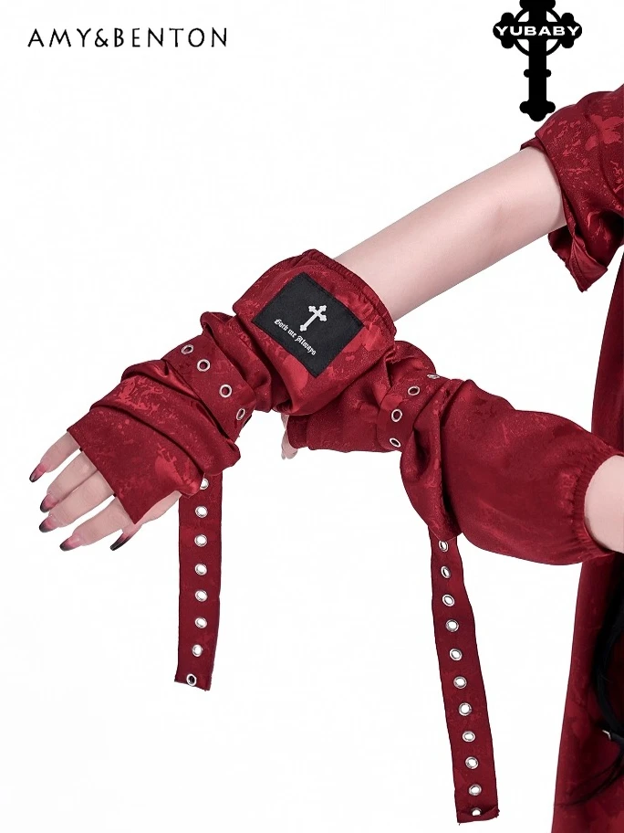 

Оригинальные легкие жаккардовые индивидуальные перчатки в стиле ретро в стиле панк, крутые субкультуры, крестообразный принт, пуговицы, манжеты, аксессуары для косплея