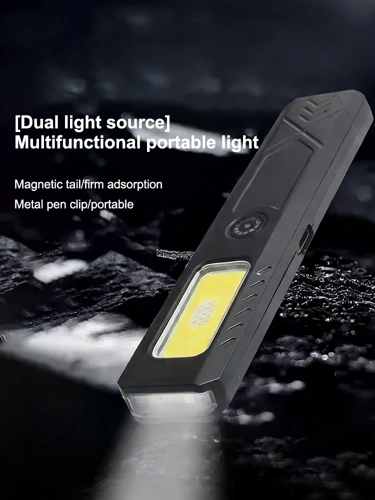 Lampe de poche LED COB rechargeable par USB-C, 600 lm, mini torche portable, lanterne de poche, éclairage de travail avec aimant pour les urgences, 1 pièce