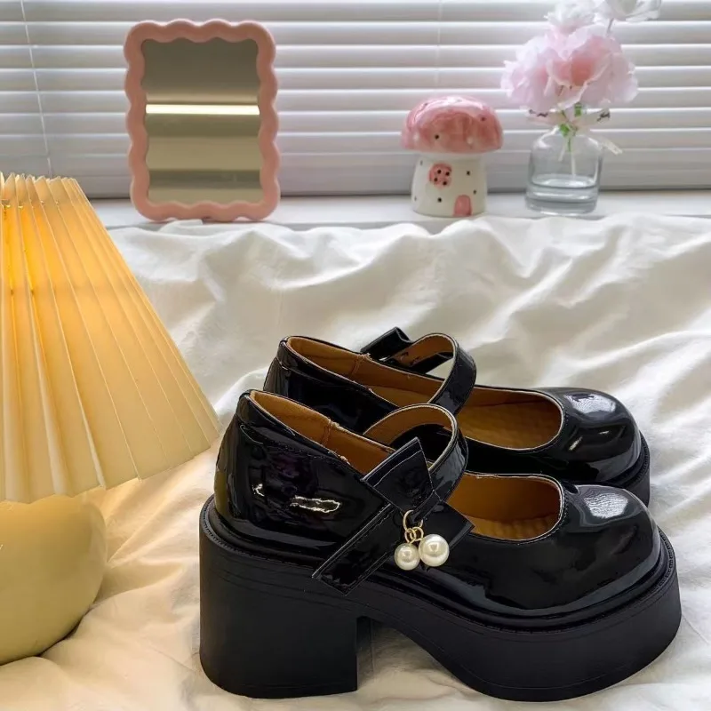 

Новые весенне-осенние женские туфли на толстой подошве и высоком каблуке 7 см с круглым носком, пикантные модные туфли на платформе, туфли Мэри Джейн