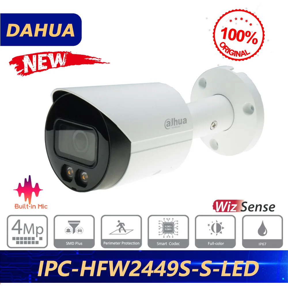 Dahua Original IPC-HFW2449S-S-LED 4MP a todo color focal fija bala cámara de red Wizsense micrófono incorporado reemplazar HFW2439S-SA-LED