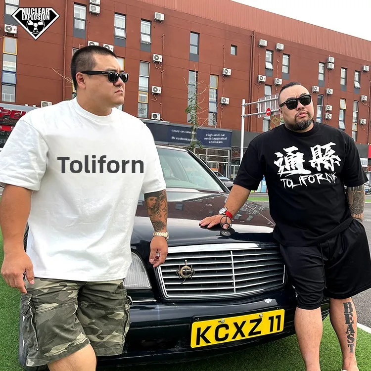 

Heavyweight Pure Cotton Loose Short Sleeve T-Shirt Nuclear Explosion Old OG Style Cultural T-Shirt Black White Casual Youth F...