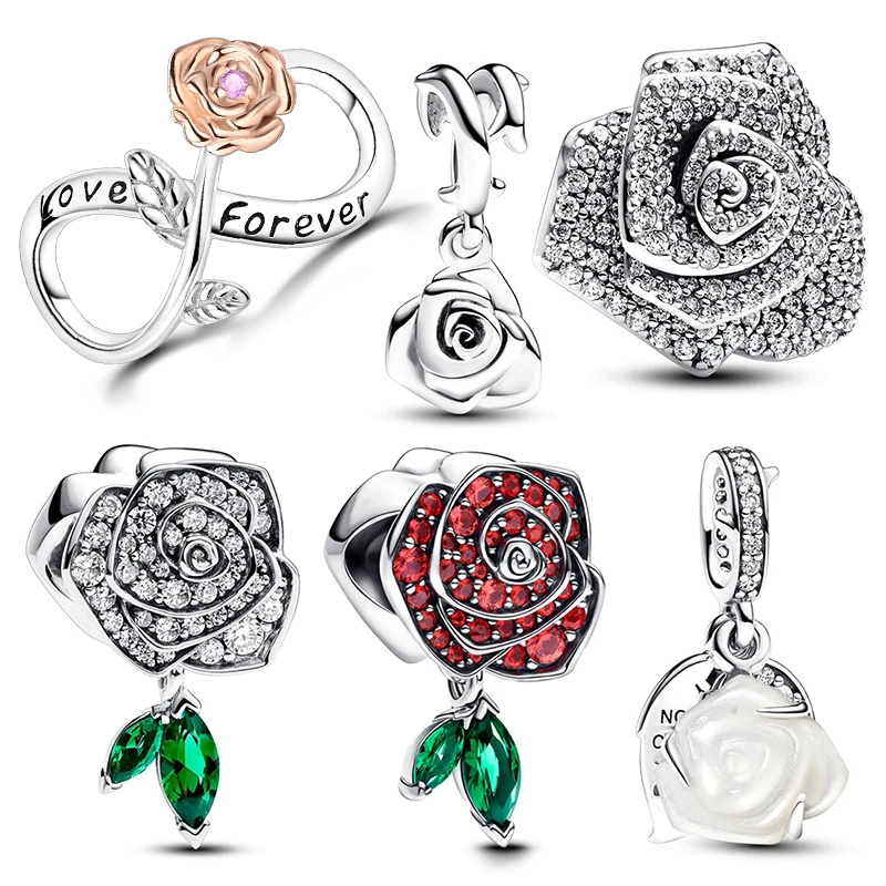 الأصلي سحر 925 الفضة روز زهرة سلسلة سحر الخرزة يناسب المرأة 3 مللي متر الأصلي سوار قلادة DIY غرامة مجوهرات هدايا الساخن