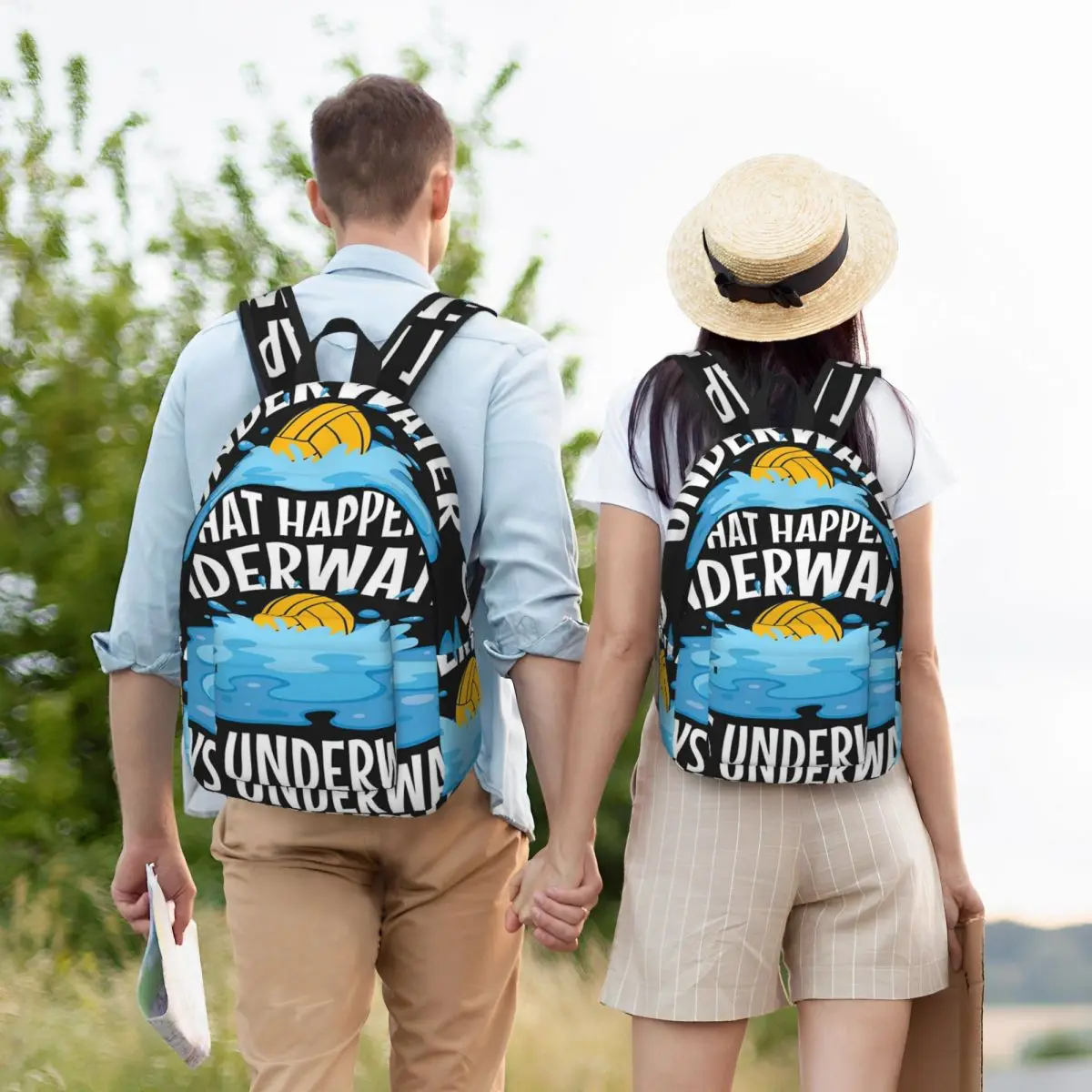 

Water Polo What Happens Underwater Stays Underwater Backpack Student Boys Girls BookBag Children School Bag Laptop Shoulder Bags