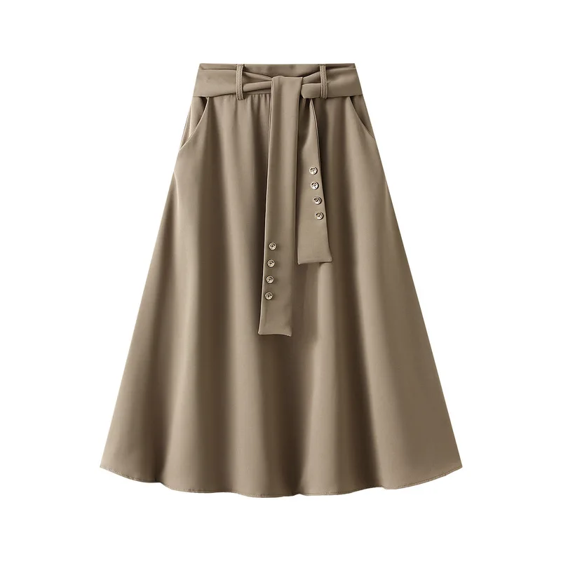 

High end half length skirt for women in spring/summer 2024, high waisted mid length umbrella skirt, A-line slimming long skirt