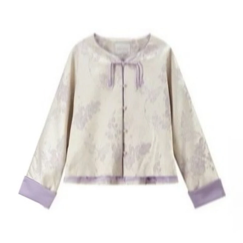 SENTUBILA Elegant Chinese Style Jackets For Women 2025 Autumn Luxury Loose Floral Print Coat Crew Neck Party Outerwear Q53WL3114