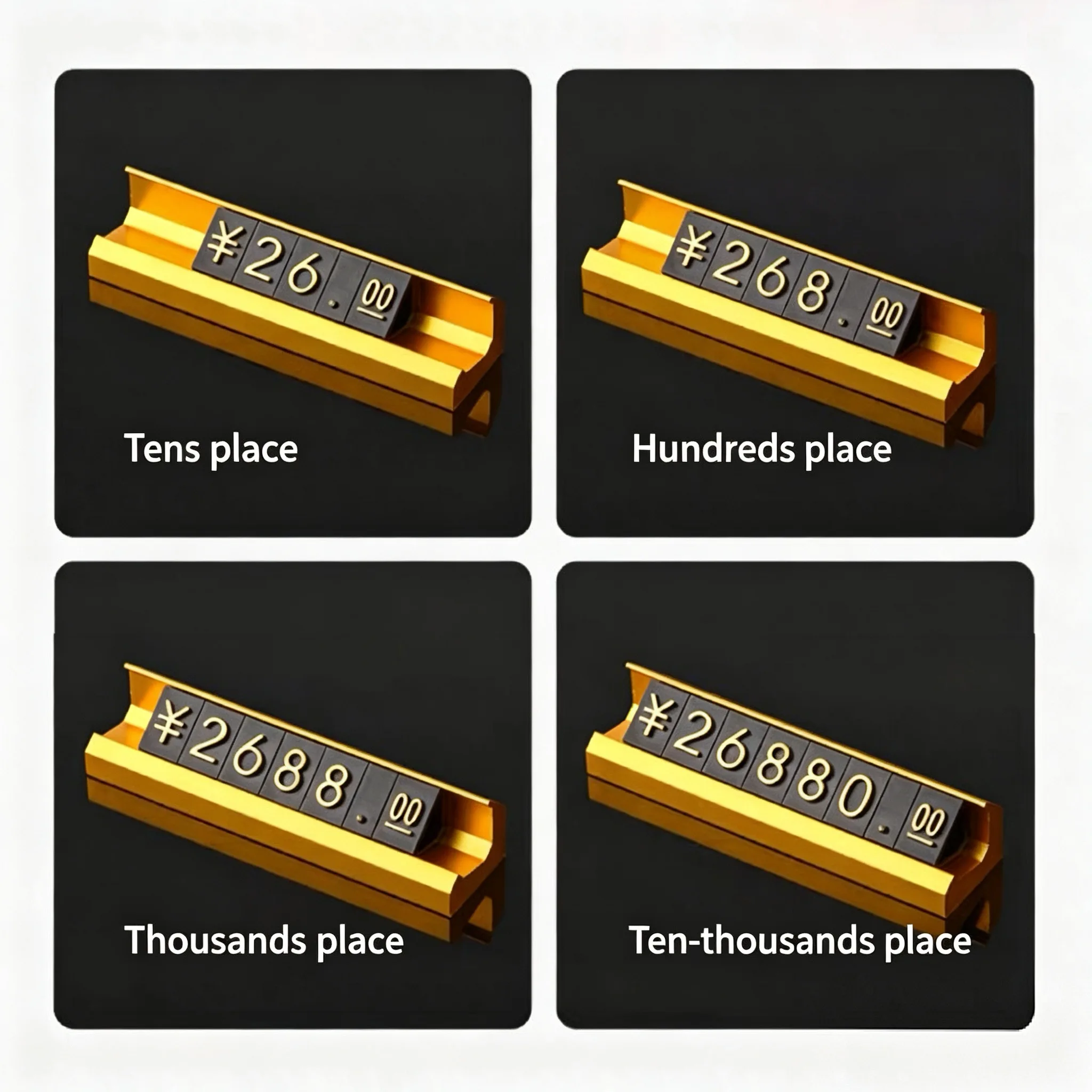 10 Sets Metal Jewelry Watch Ring Price Cube Tags Adjustable Number Small Metal Price Label Sign Holder Display Stand