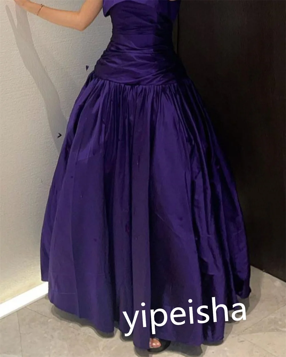 Customized Women Prom  Sexy Casual  Strapless A-line Floor Length  Dress Formal Ocassion Gown Pleat Satin black girl es