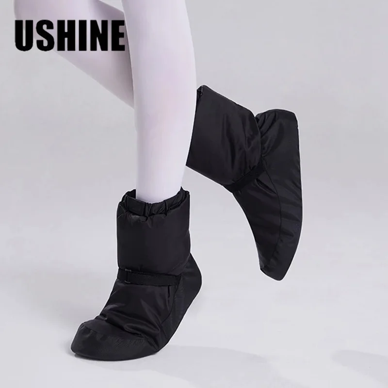 

USHINE зимние балетки, разминка, обувь для национальных танцев, балетная обувь для взрослых, теплая обувь для современных танцев, упражнения, балетки