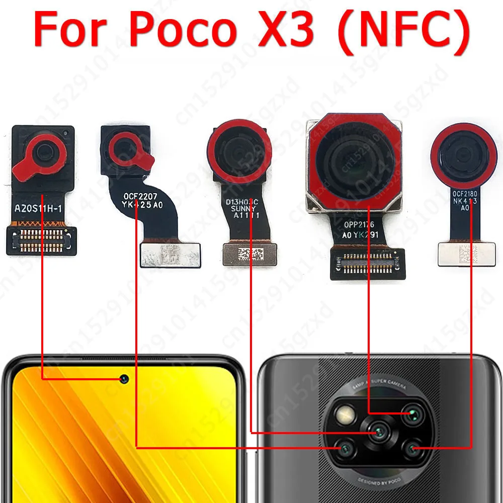 샤오미 미 포코 X3 프로용 전면 후면 카메라, NFC 페이싱 전면 뷰, 셀카 후면 플렉스, 소형 후면 카메라 모듈 부품