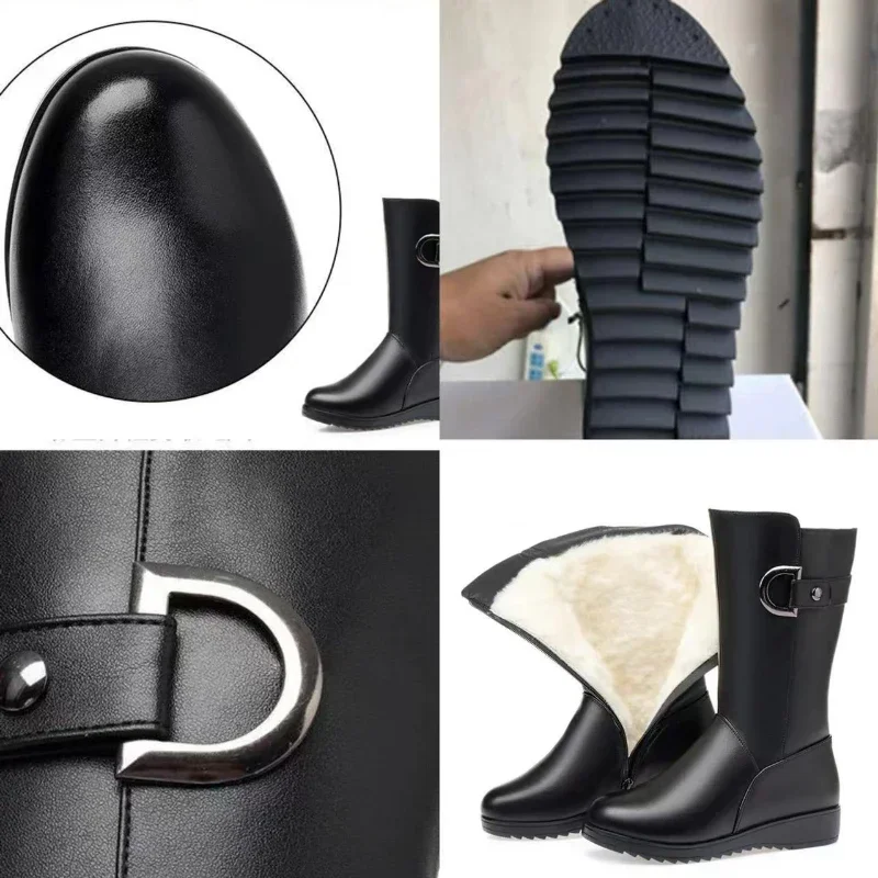 

Winter Women Boots Plush Warm Cotton Shoes Fashion Leather Mid-calf Boots Outdoor Non Slip Women Snow Boots Botas Invierno Mujer