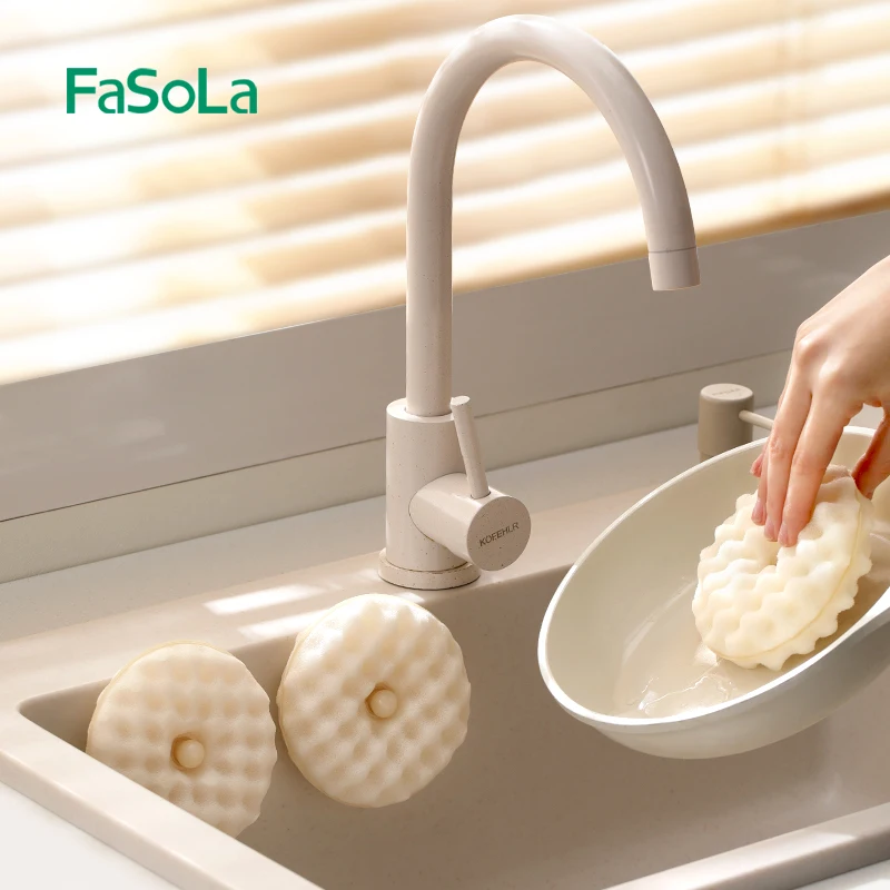 FaSoLa 2PCS Double-side Suction Cup Sponge Wipe Detachable Soft Kitchen Cleaning Brush Dishes Brush For Dishes Plate Pan Pot