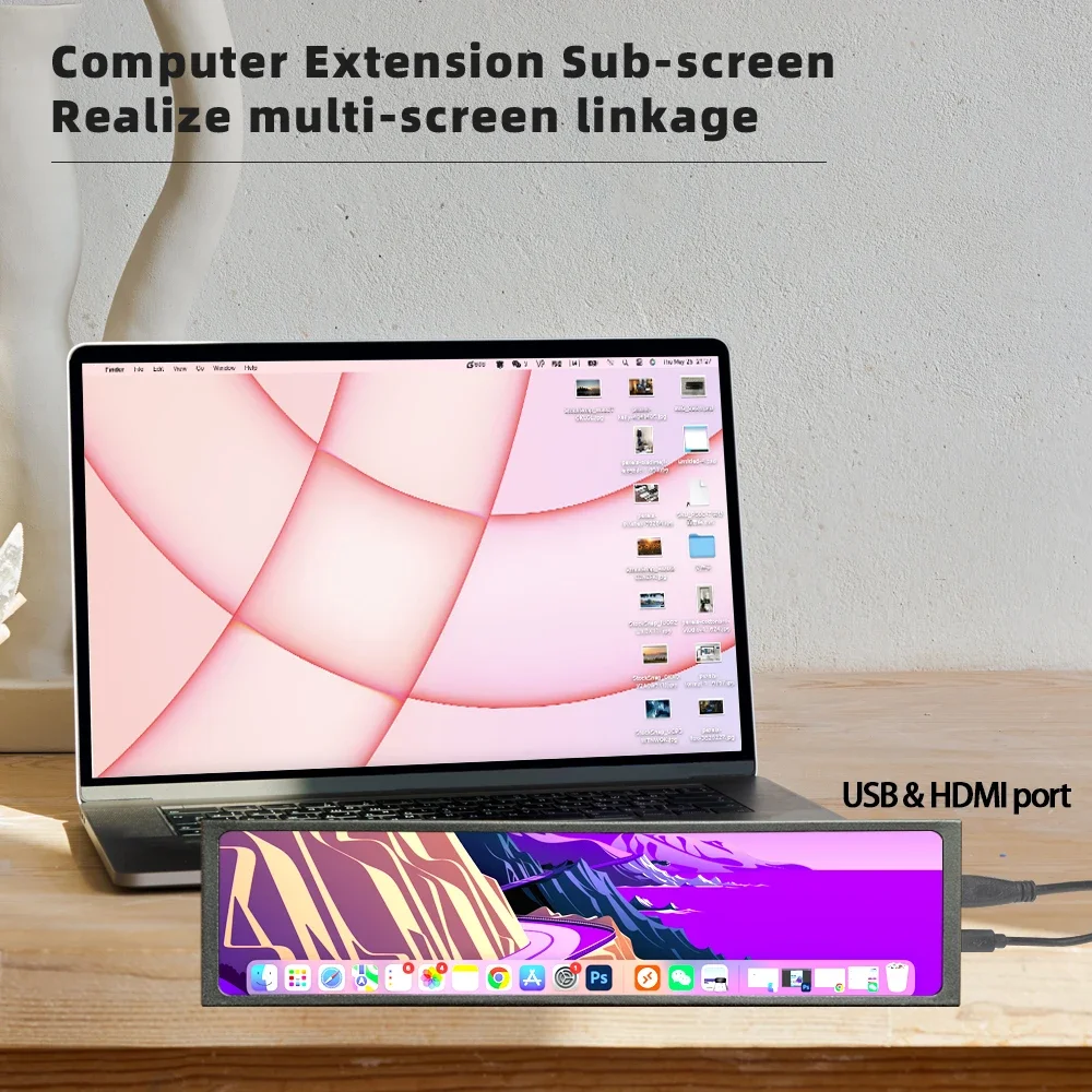 Wisecoco 11,3 polegadas portátil 1920 * 440 longo mini tela sub ips lcd estiramento amplo para caixa de pc aida64 (sem suporte igpu amd)