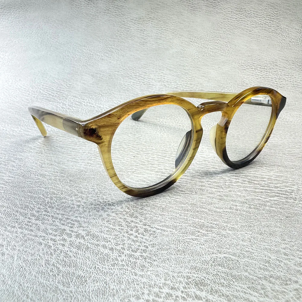 Women's Man Glasses Frames Vintage Small Retro Handmade Natural Horn Prescription Eyeglass Frames Optical Lenses Eyeglasses