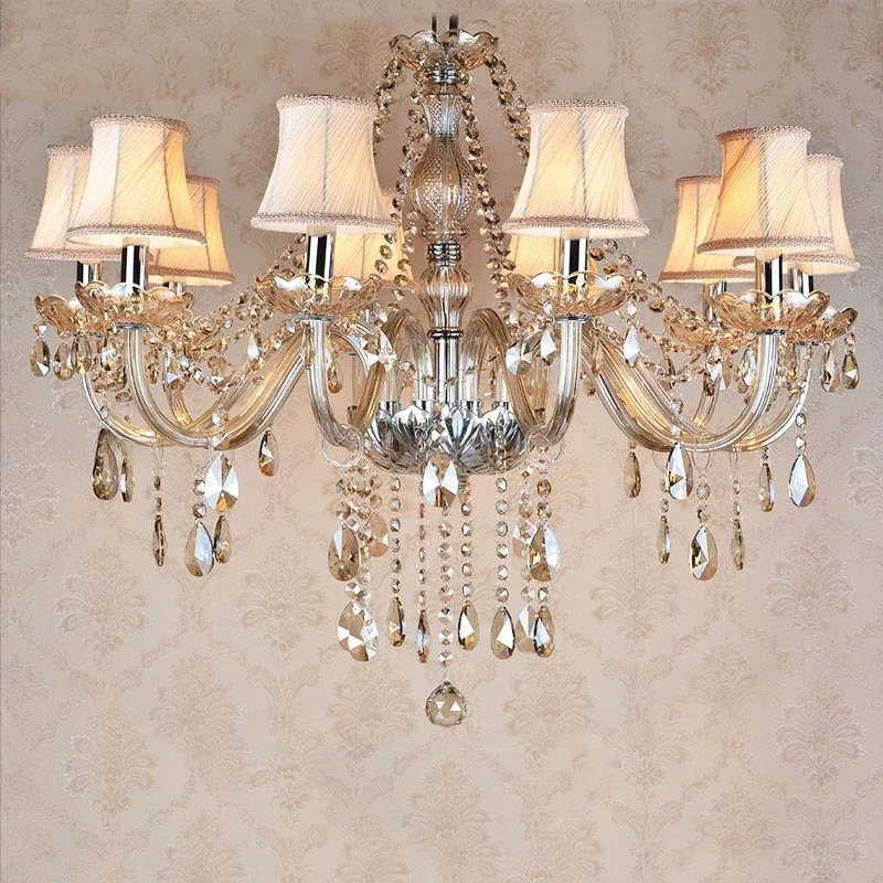 

European Cognac Amber Clear Anthracite Gold White Crystal Chandelier for Living Room Bedroom Hotel Candle