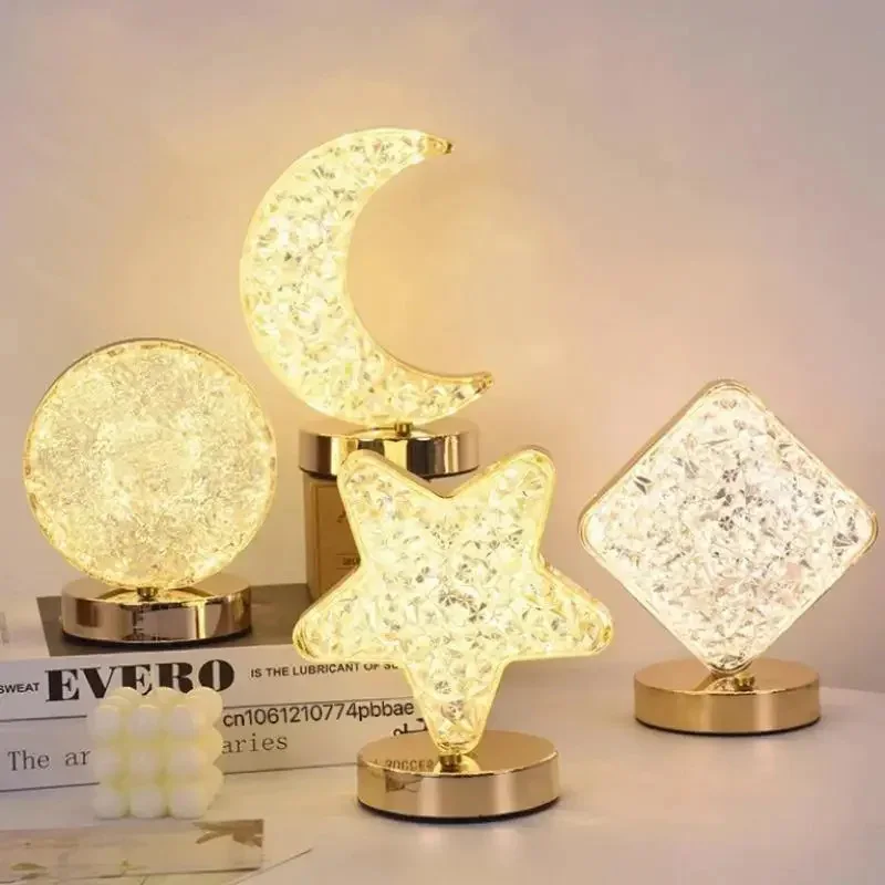 

Bedroom Crystal Touch Dimming Night Light Girls Room Home Decor Aesthetics USB Bedside LED Ambient Table 3d Moon Lamp