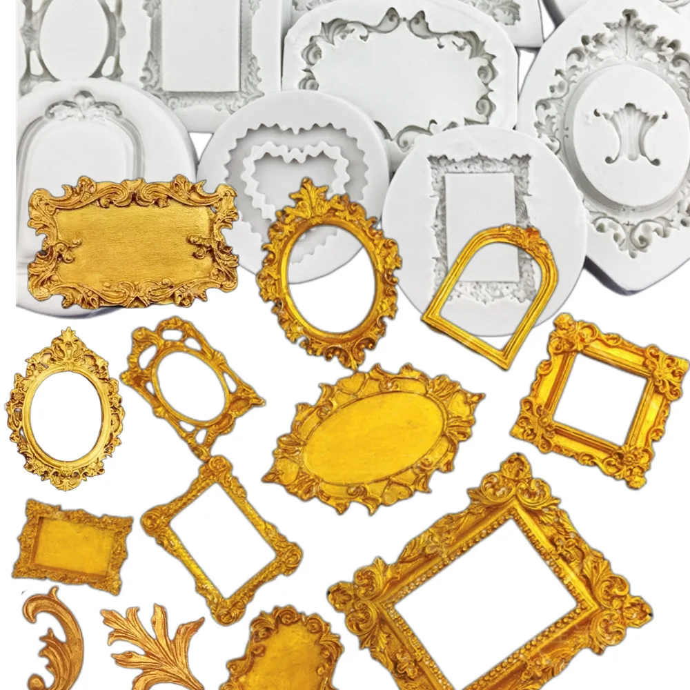 Kinds DIY Mirror Fondant Cake Decorating Tools Frame Cupcake Chocolate Wedding Cake Border Silicone Molds Baking Moulds m306