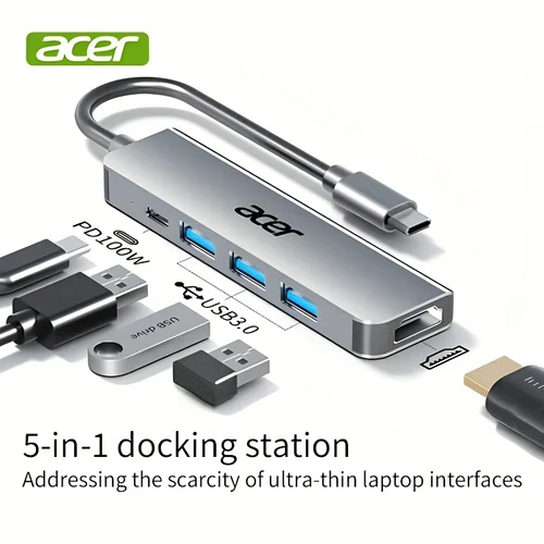 Estación de acoplamiento Acer USB-C con carga PD, puertos USB 3.0