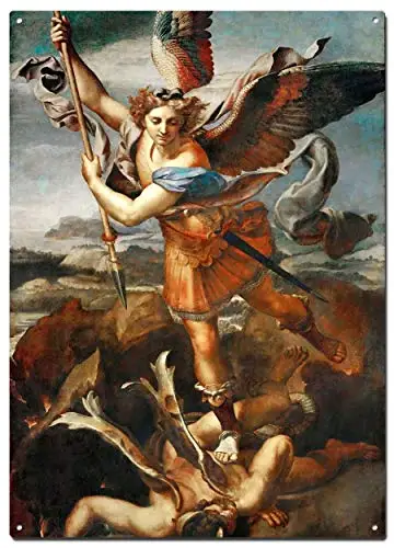 STYSLS St Michael Vanquish Satan Metal Tin Signs, Fine Art Poster, Decorative Signs Wall Art Home Decor