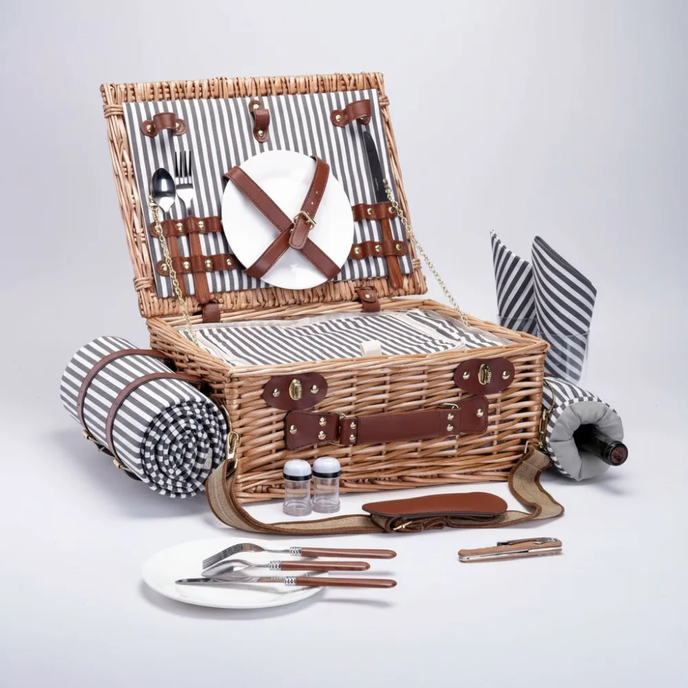 

Wicker Picnic Basket Set for 2 with Insulated Cooler, Blanket & Wine Pouch - Perfect for Camping & Romantic Dates