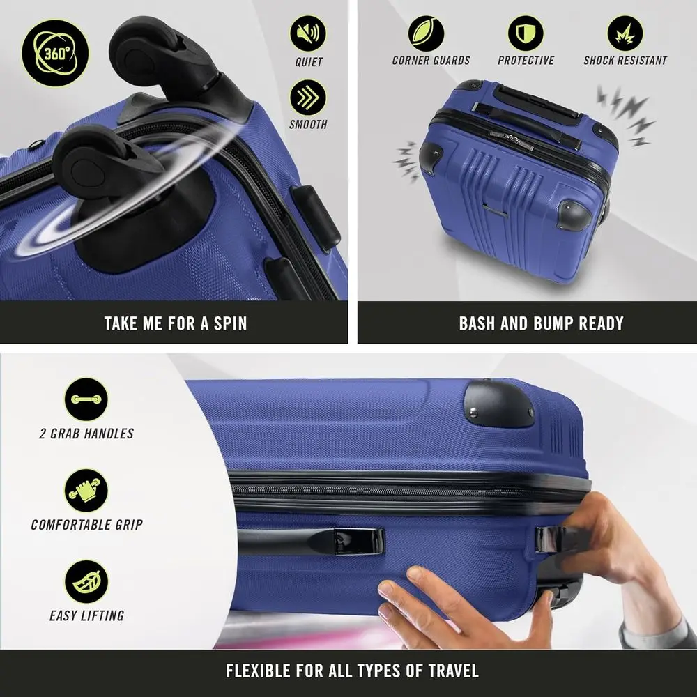 Kenneth Cole Reaction Ensemble de spinner léger à 4 roues, 2 pièces, 20 et 28, bleu cobalt