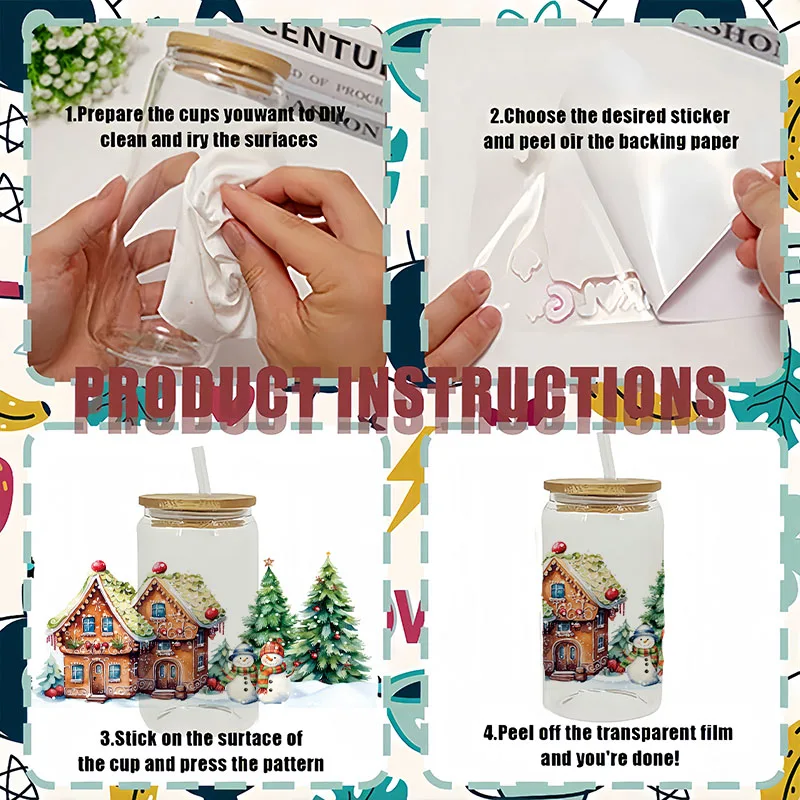 クリスマス スナタ ツリー UV DTF カップラップ 転写防水ステッカー ガラスカップ用 家具クラフト DIY クラフト 2個