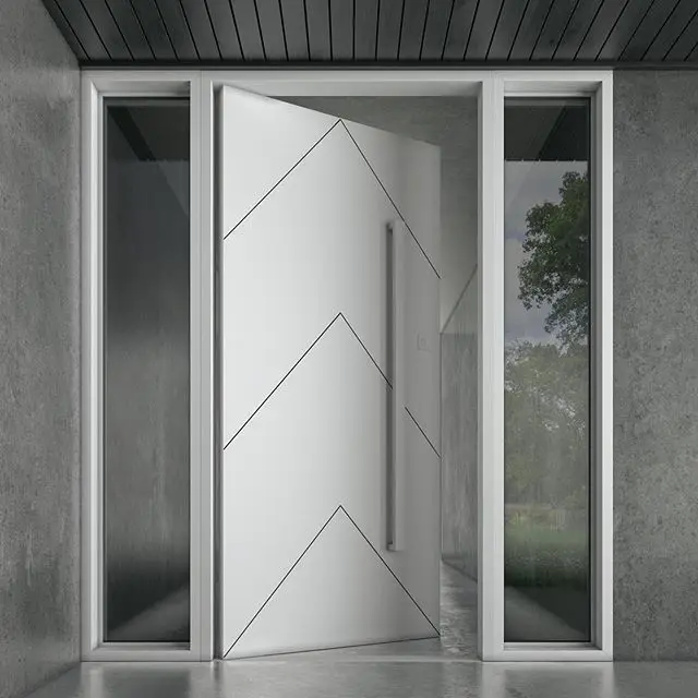 Porte d'Entrée Extérieure et Principale en Alliage d'Aluminium de 4.0mm, Accessoire de Luxe avec Pivotant en Métal Avant en Verre sur Mesure