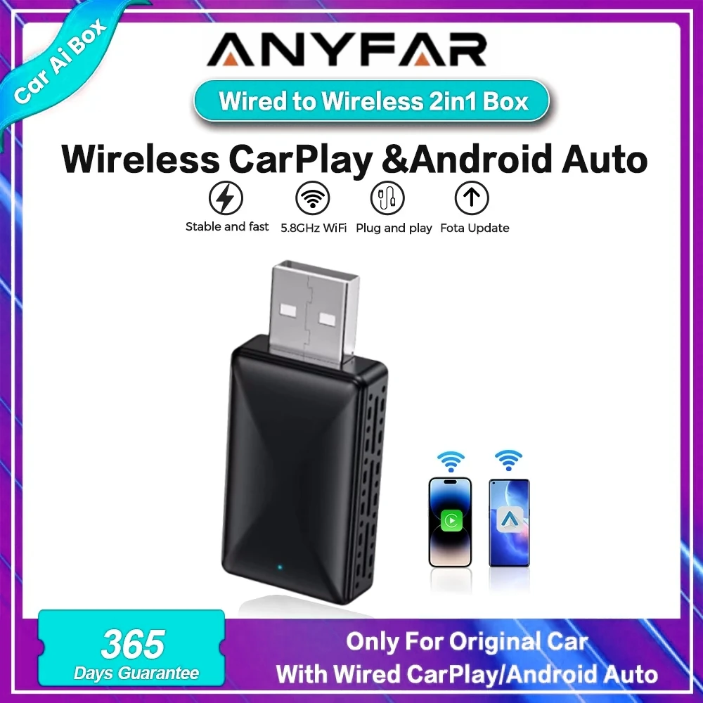New Mini wired to wireless CarPlay & Android Auto 2in1 adapter is