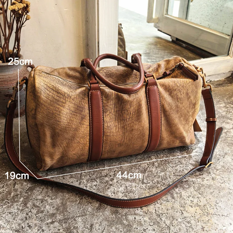 High end customized real cowhide men's large capacity travel bag, casual outdoor soft cowhide shoulder crossbody bag