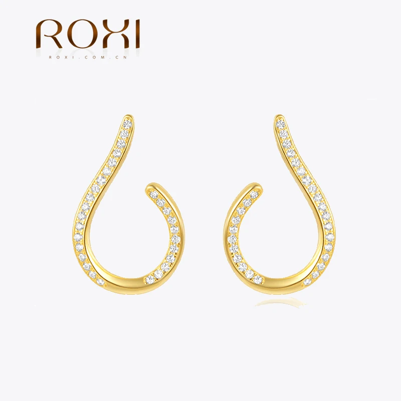 ROXI 925 Sterling Silver C Design 14K/18K/24K Solid Gold Earring for Women Wedding Engagement Jewelry VIP