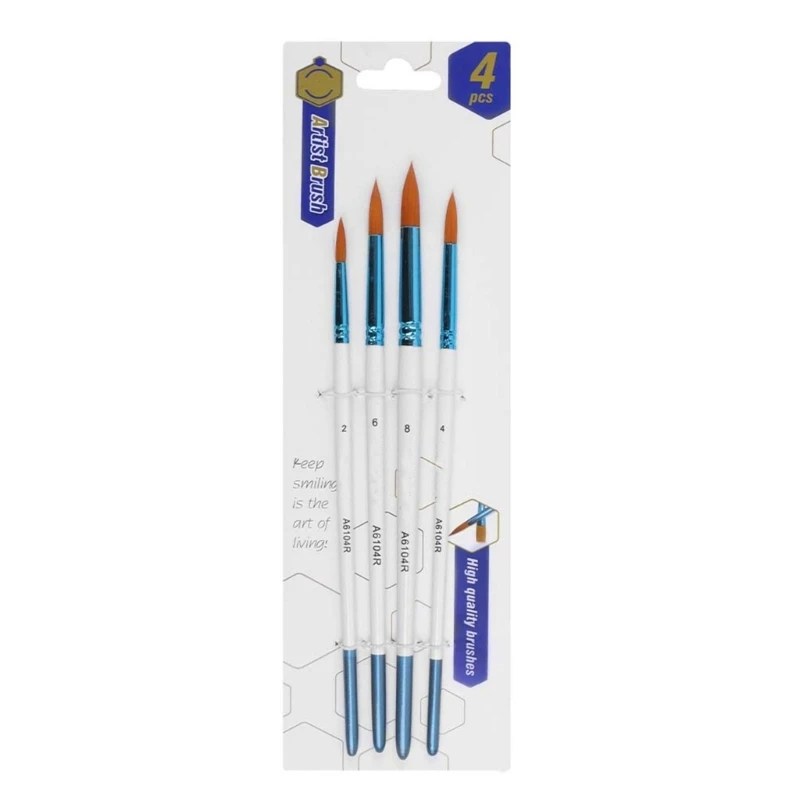 4 pennelli per artisti Pennelli per capelli in nylon Pennello a punta fine Pennello per acquerello per pittura acrilica