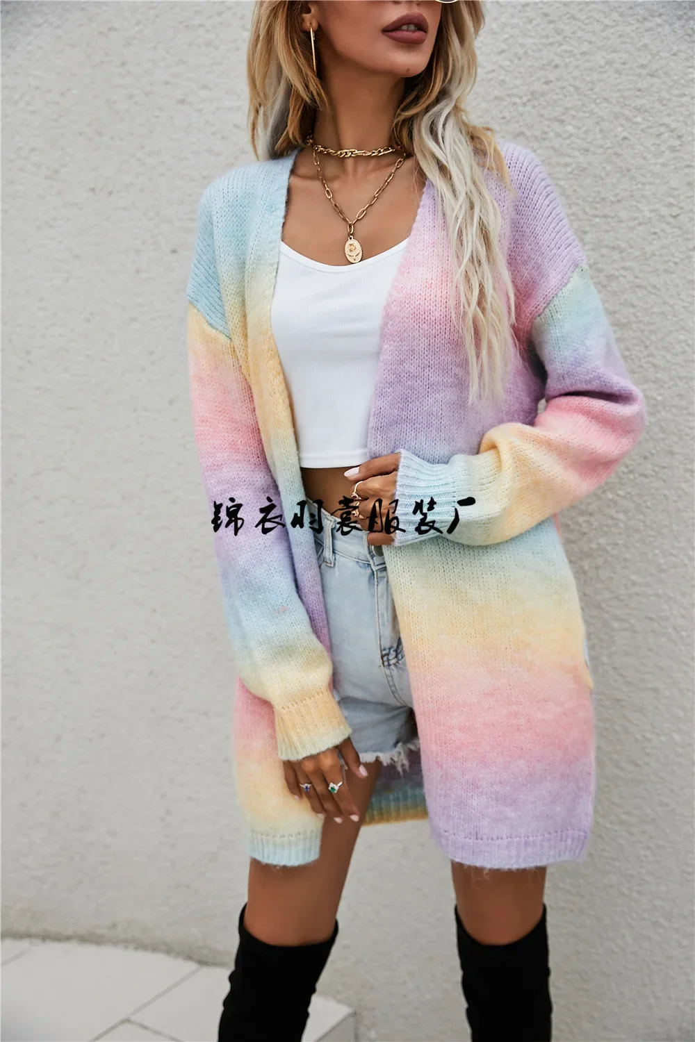 Tie Dye Cardigan Knit Sweater Women Rainbow Jumpers Spring Autumn Winter Maxi Soft Loose Coat Long Knitted Jacket Cardigan