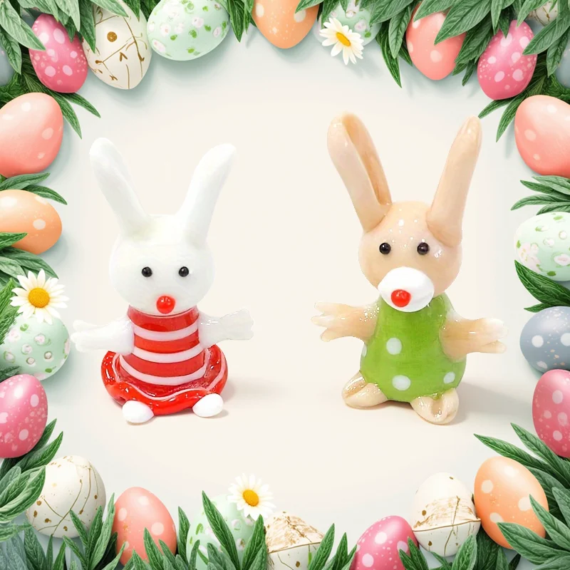 

Easter Decor Handmade Colorful Mini Tiny Glass Rabbit Figurine Cute Bunny Easter Gift Fairy Garden Home Desk Ornament Decoration