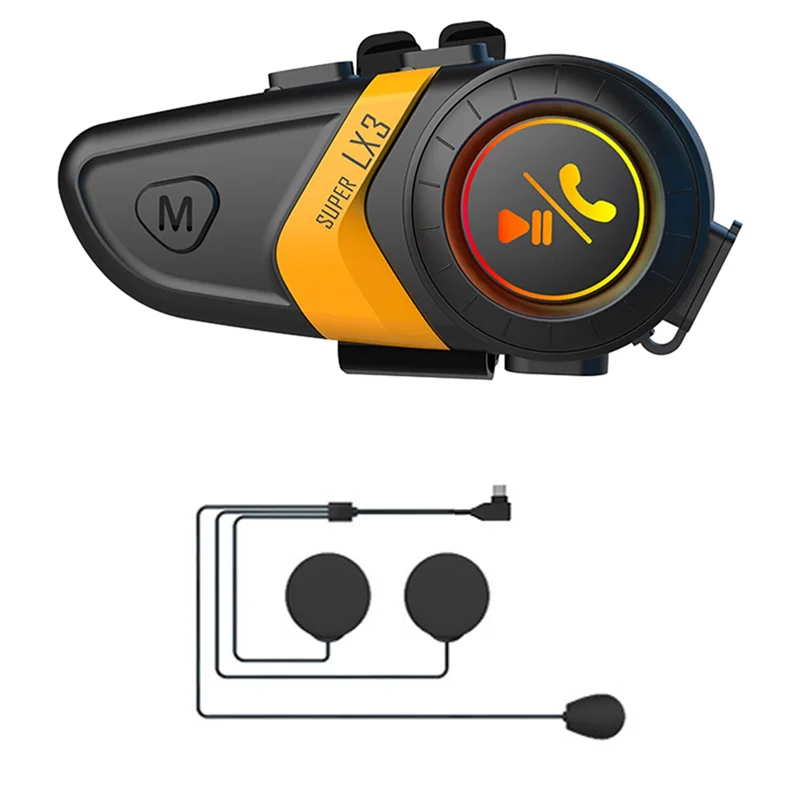 LX3 헬멧 블루투스 헤드셋, 오토바이 라이딩 무선 통화 헤드셋, 소프트 라인 밀 헤드셋, 노란색, BT5.0, 1200MAH