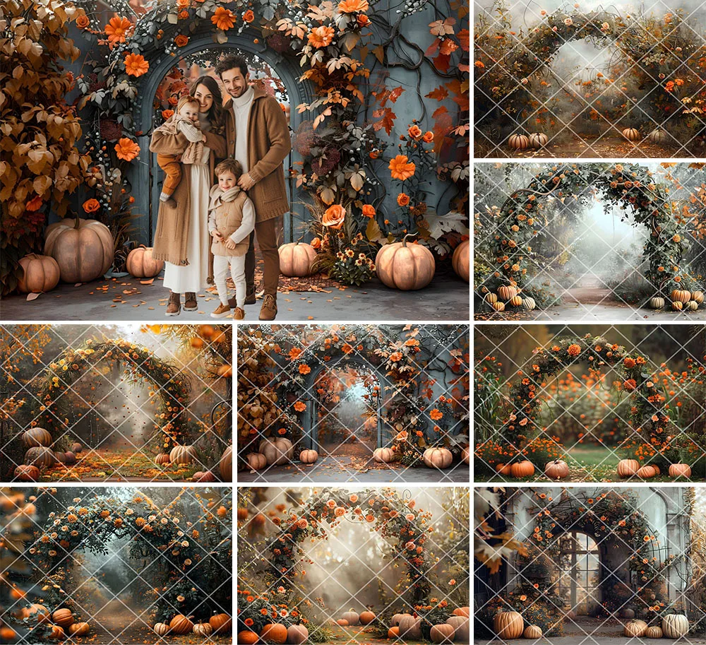 

Mehofond Photography Background Autumn Fall Pumpkins Arch Maple Leaves Kids Birthday Family Portrait Decor Backdrop Photo Studio