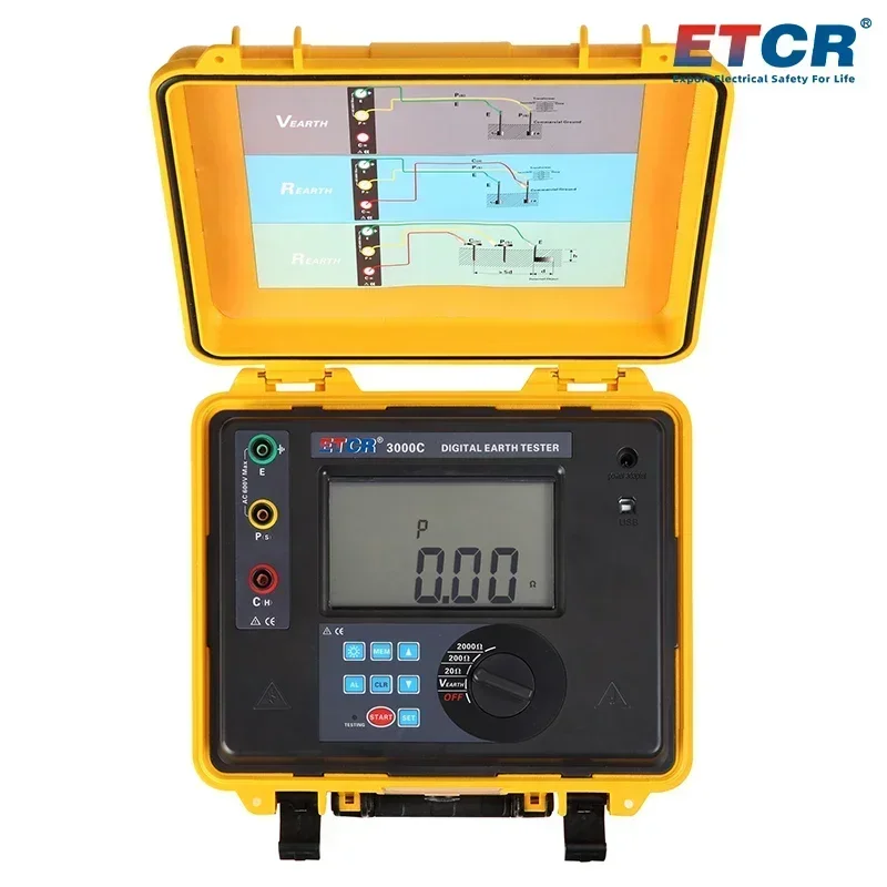 ETCR3000C Adopt Waterproof Protective Case, Waterproof and Anti-collision Digital Earth Resistance Meter