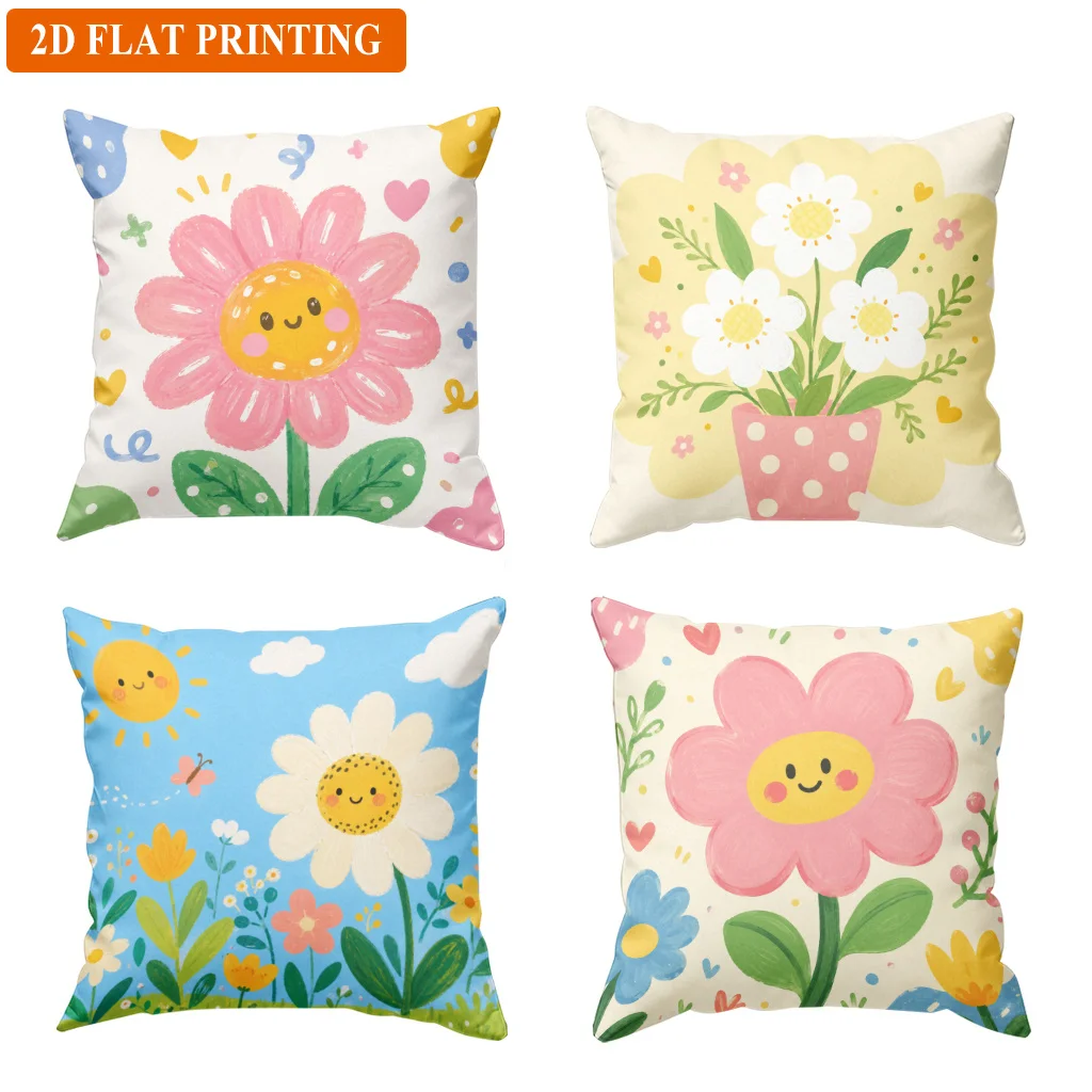 Aesthetic Floral Pillow Covers Throw Cushion Pillowcase for Boho Garden Printed Cottage Core Home Decor Set