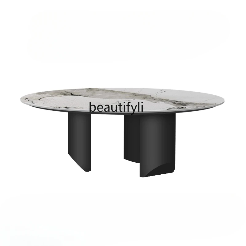 

New Light Luxury Stone Pandora Bright Stone Plate round Dining Table and Chair Modern Minimalist Designer Creative Home