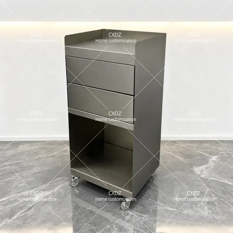 Multifunctional Stainless Steel Tool Cart for Hair Salon and Barber Shop Movable Storage Cabinet with Locker for Beauty Tools