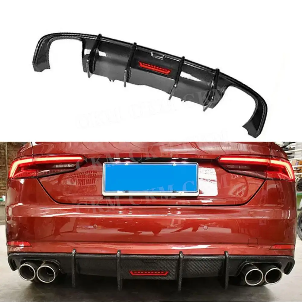 Carbon Fiber K Style Car Rear Bumper Diffuser Lip Spoiler Accessories for Audi A5 Sline S5 Sport 2017 2018 2019 2020 Back Plate