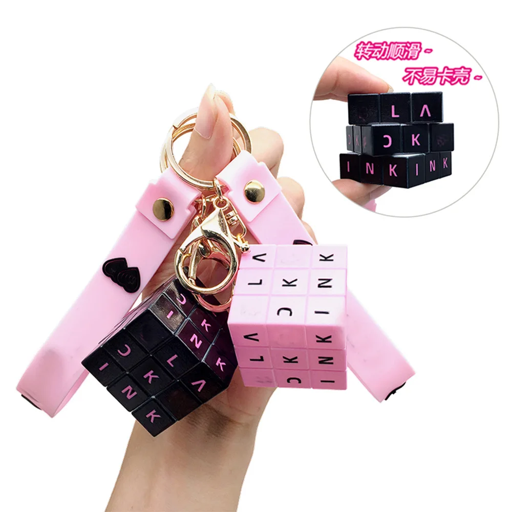 Kids Puzzle Toys Pink and Black Letters Rotating Magic Cube Toys Keychain Pendant Creative 3 Order Magic Cube Toy Funny Gifts